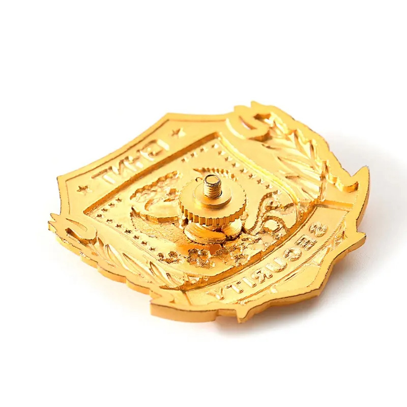 Custom Enamel Logo 3D Gold Metal Badge Curved Screw+ Nut Security Officer Police Badge