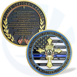 Glamtune Law Enforcement Challenge Coin,Thin Blue Line Police Officer Prayer Commemorative Coins