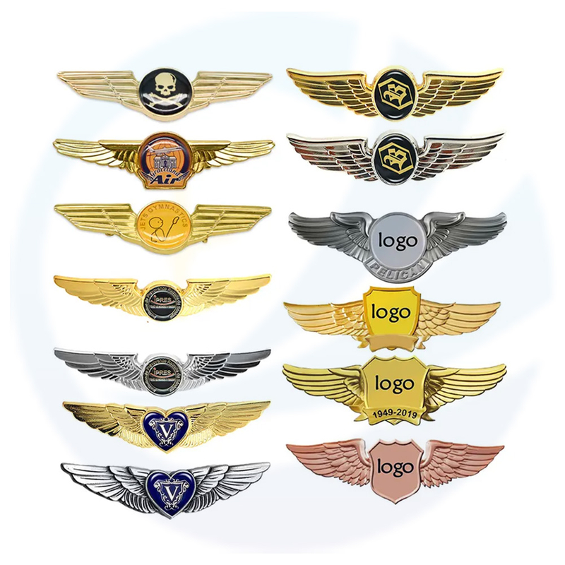 Wholesale custom logo metal zinc alloy 3d enamel gold plated aviation airline airbus wings lapel pin badge
