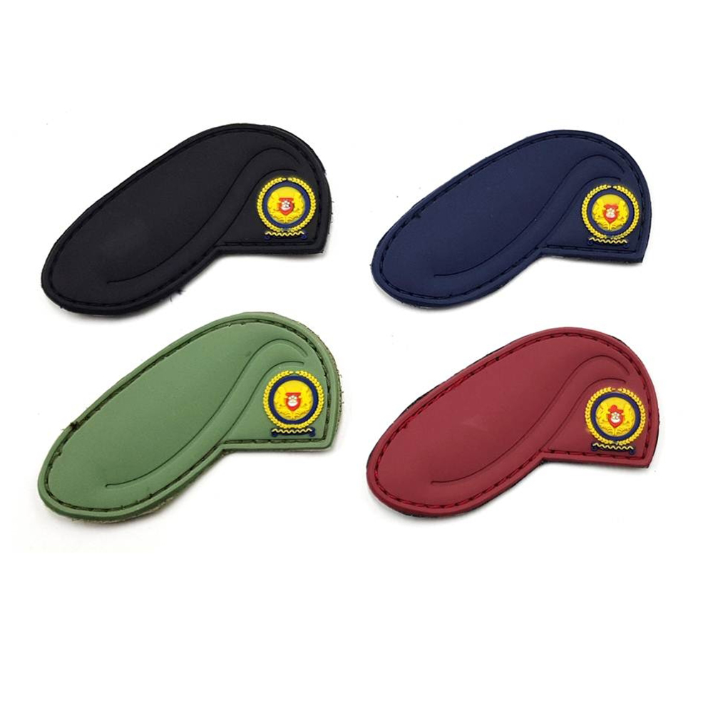 Custom Logo Tactical Beret Cap Shape Pvc Patch 3D Embossed Badge Silicone PVC Beret Rubber Patch