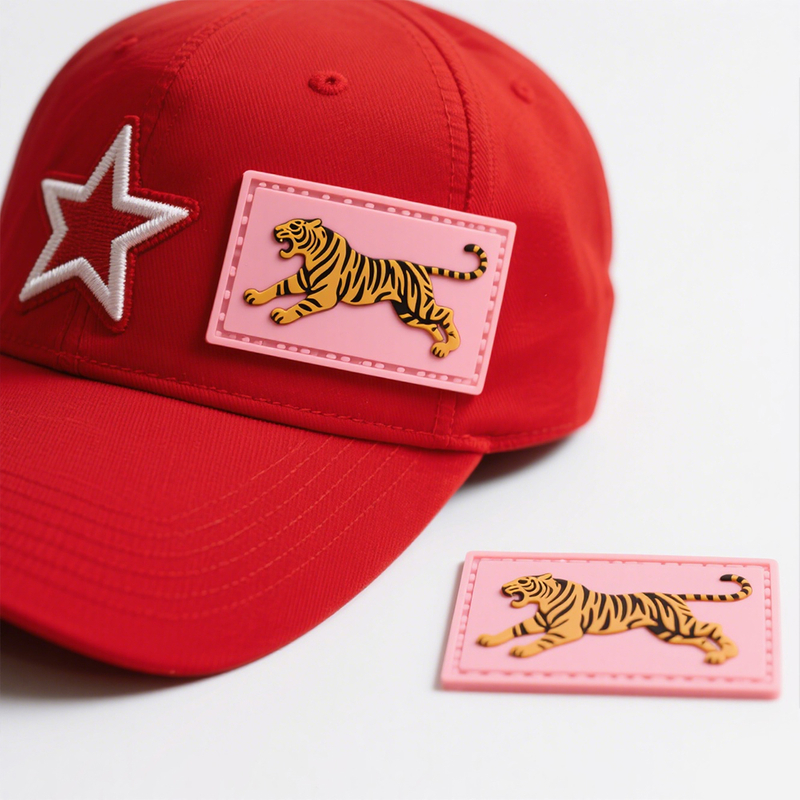 Custom Heat Press Pvc Rubber Logo trucker hat patches stick on Custom Logo Pvc Silicone tiger Iron on Patches
