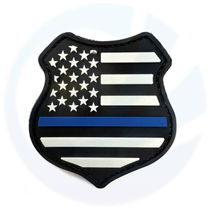 Blue Line Police US Flag Shield PVC Patch
