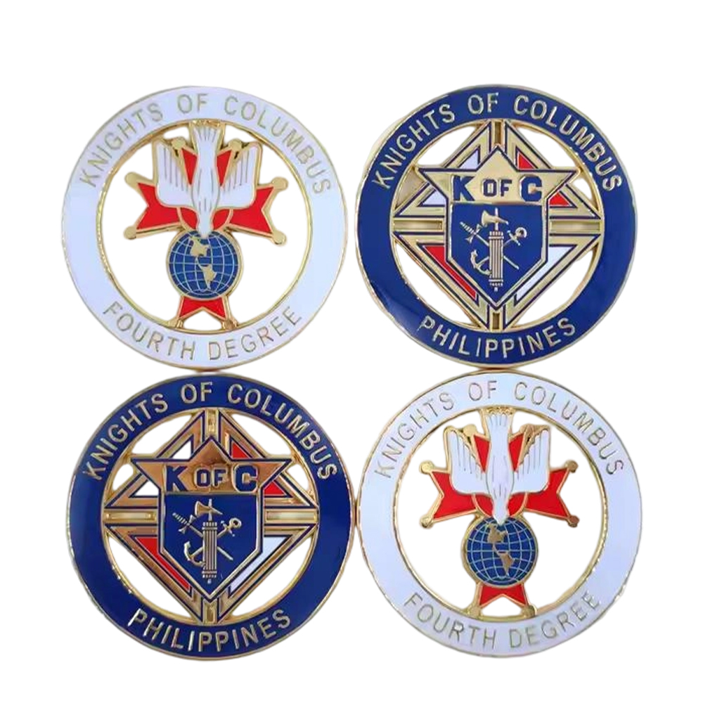 Custom Zinc Alloy Philippine Mason Emblem 3" Gold Blue Cut Out Knights of Columbus Car Emblem Challenge Coin