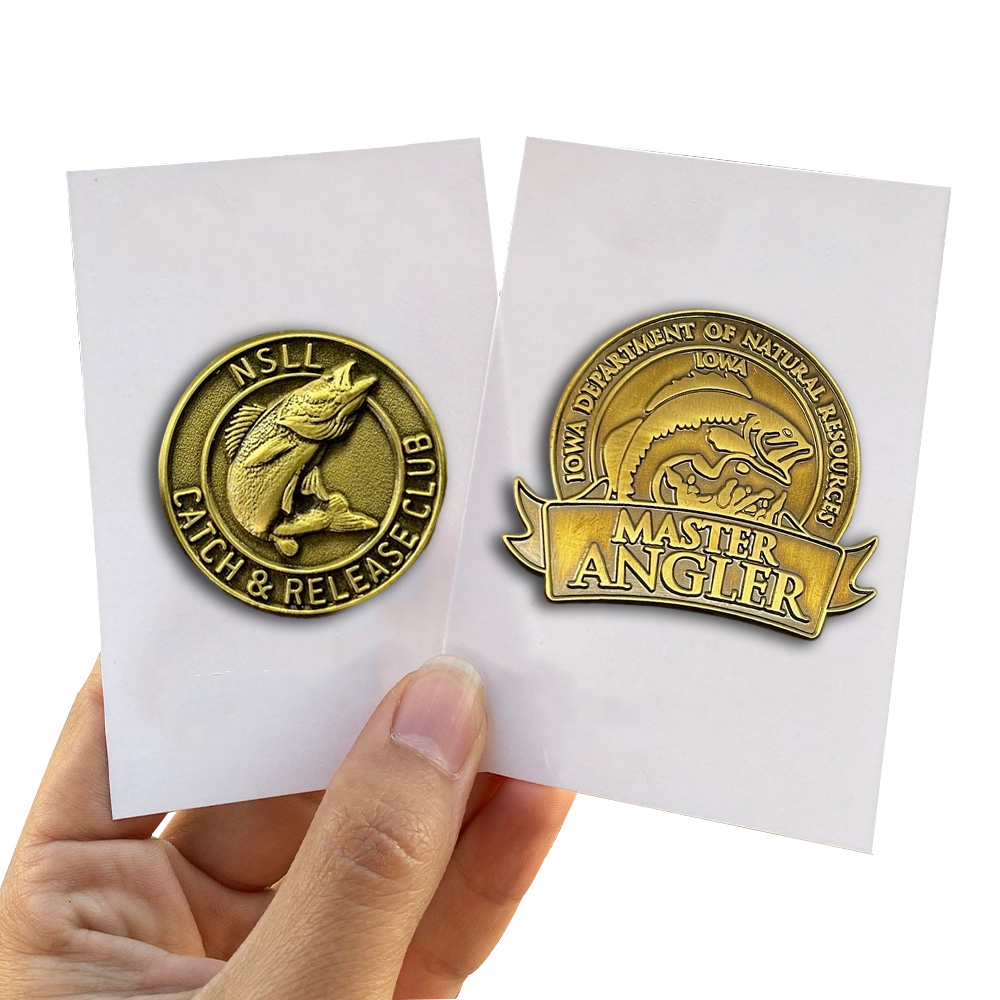 Wholesale Metal Badge Custom Logo Company Brand Enamel Lapel Pin Brooch 2d 3D Gold Plated Fish and Game Fishing Competition Resin Epoxy Pins for Clothes