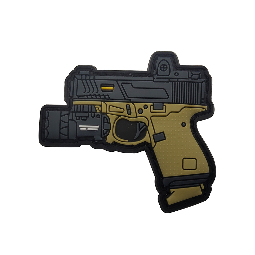 Gun Shape PVC Tactical Gun logo Fastener Hook Patch Combat Rubber Patches Badges for Clothing Bag Backpack