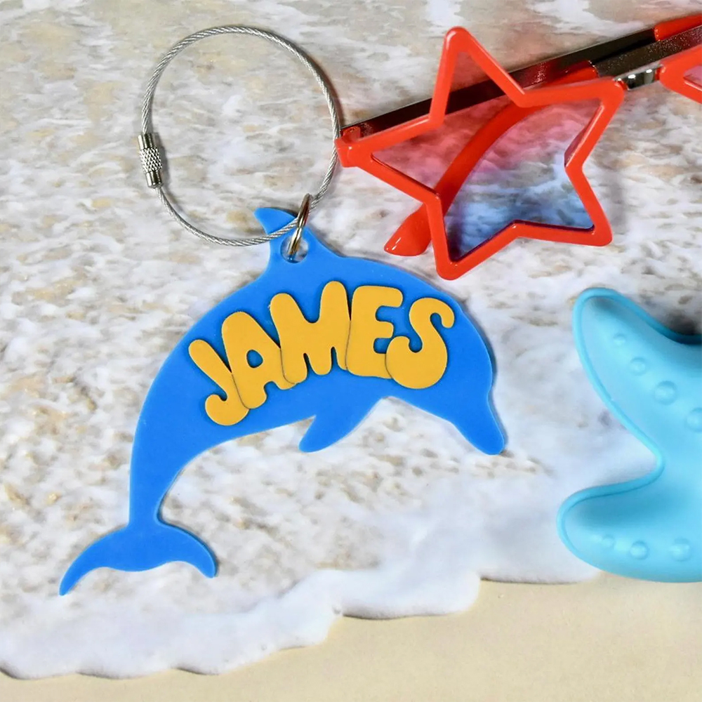 Sea Creatures Name Tag for Beach Tote, Ocean Theme Backpack Tag, Lunchbox Identifier, Birthday Party Favors Pvc Keychain