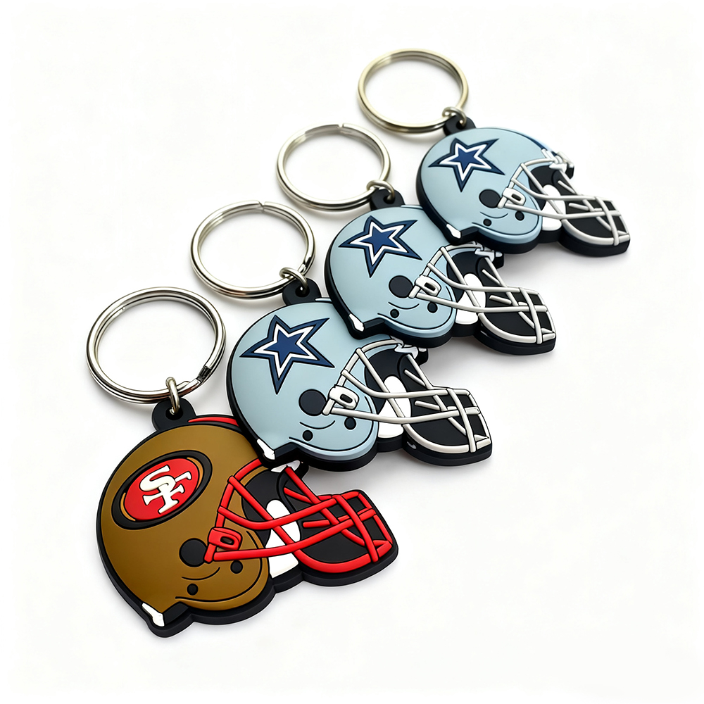 China Factory Manufacturer OEM Key Rings Hotel Key Tag Campaign Promotional Key Tags Custom 3D PVC Rubber Helmet Keychains
