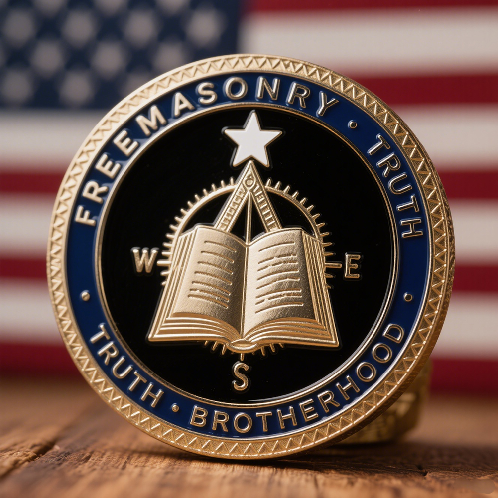 Manufacturer Custom 3D Enamel Freemason Eye Masonry Souvenir Masonic Stamping Metal Masonic Challenge Coin