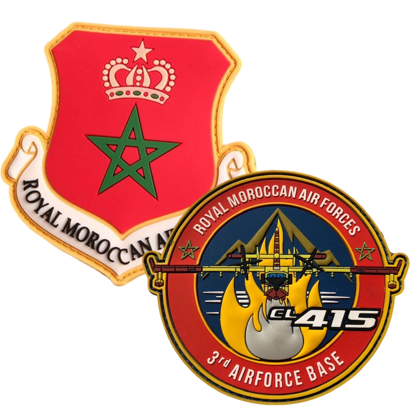 Custom 3D Soft Rubber PVC Silicone Embossed Royal Moroccan Air Force PVC Patches Tag logo for Clothing Transparent PVC Patch