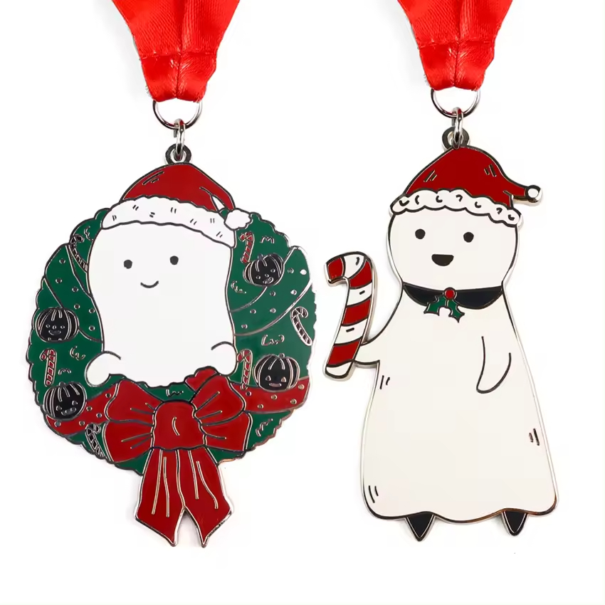 Custom design merry christmas ornaments metal christmas gifts decoration supplies soft enamel souvenir medal medallion