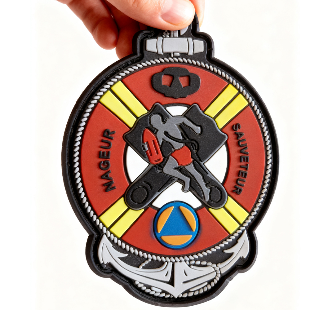 Custom Rescue Diver PVC Patch 3D Rubber Nageur Sauveteur Badge Waterproof Tactical Patch for Uniforms Jackets Backpacks