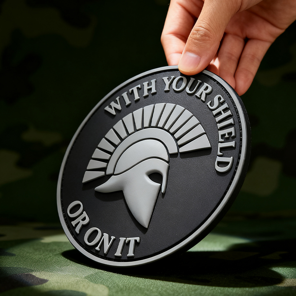 Spartan With Your Shield or On It Rubber Patch PVC Warrior Theme Emblem for Backpacks Jackets and Gear