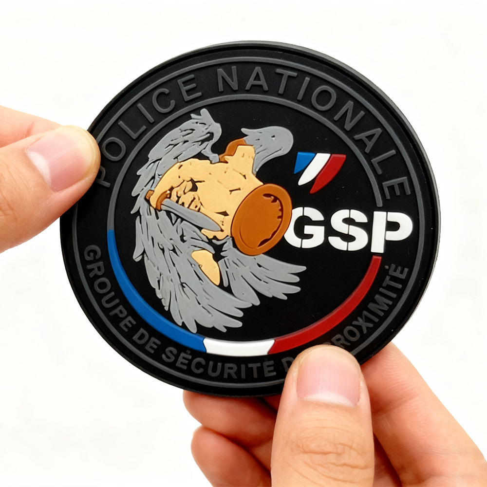Wholesale Custom Soft PVC 3D Logo Patch Rubber Badge for Security Team Uniform Accessories with Hook And Loop Backing