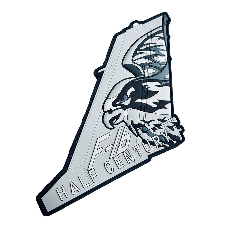 Custom “Half Century Falcon” Tail PVC Patch – 3D Soft Rubber Aircraft Fin Design, Hook & Loop Backing