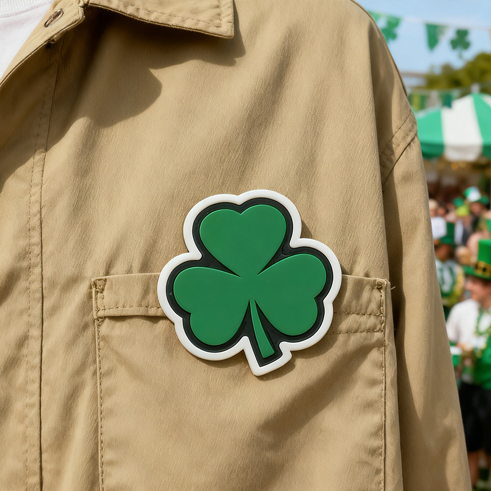 Mini Shamrock PVC Patch Small Irish Clover Rubber Badge for Backpacks Jackets Hats and Everyday Gear