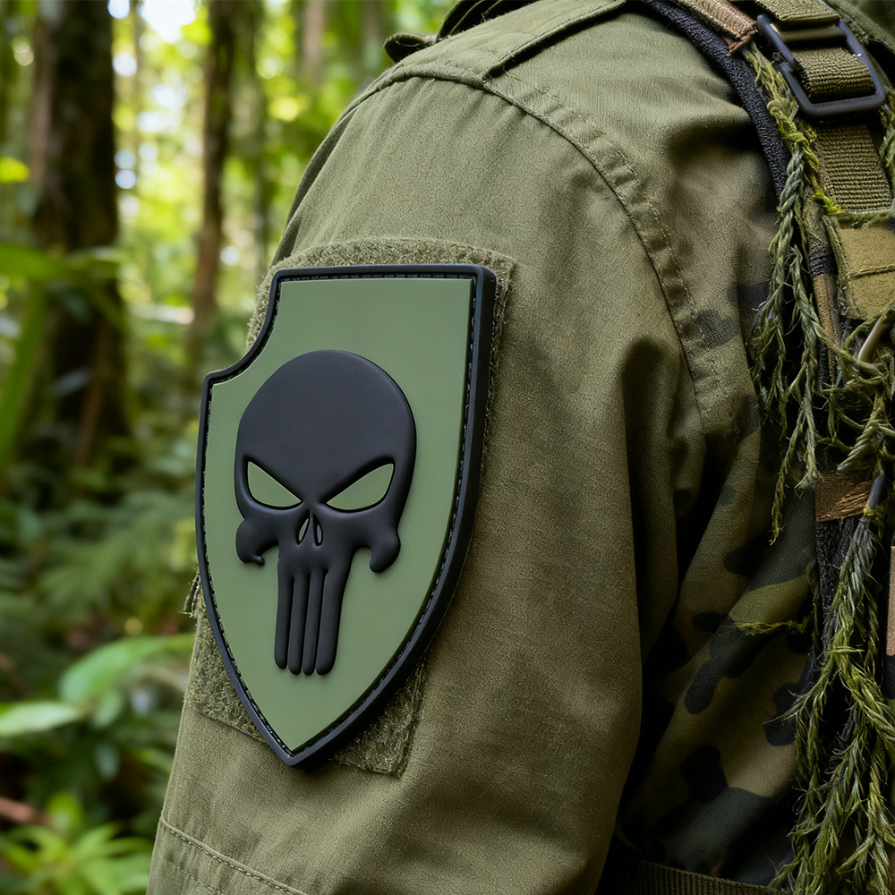 Skull Shield PVC Patch Durable 3D Rubber Emblem for Backpacks Jackets Outdoor Style Gear Decoration