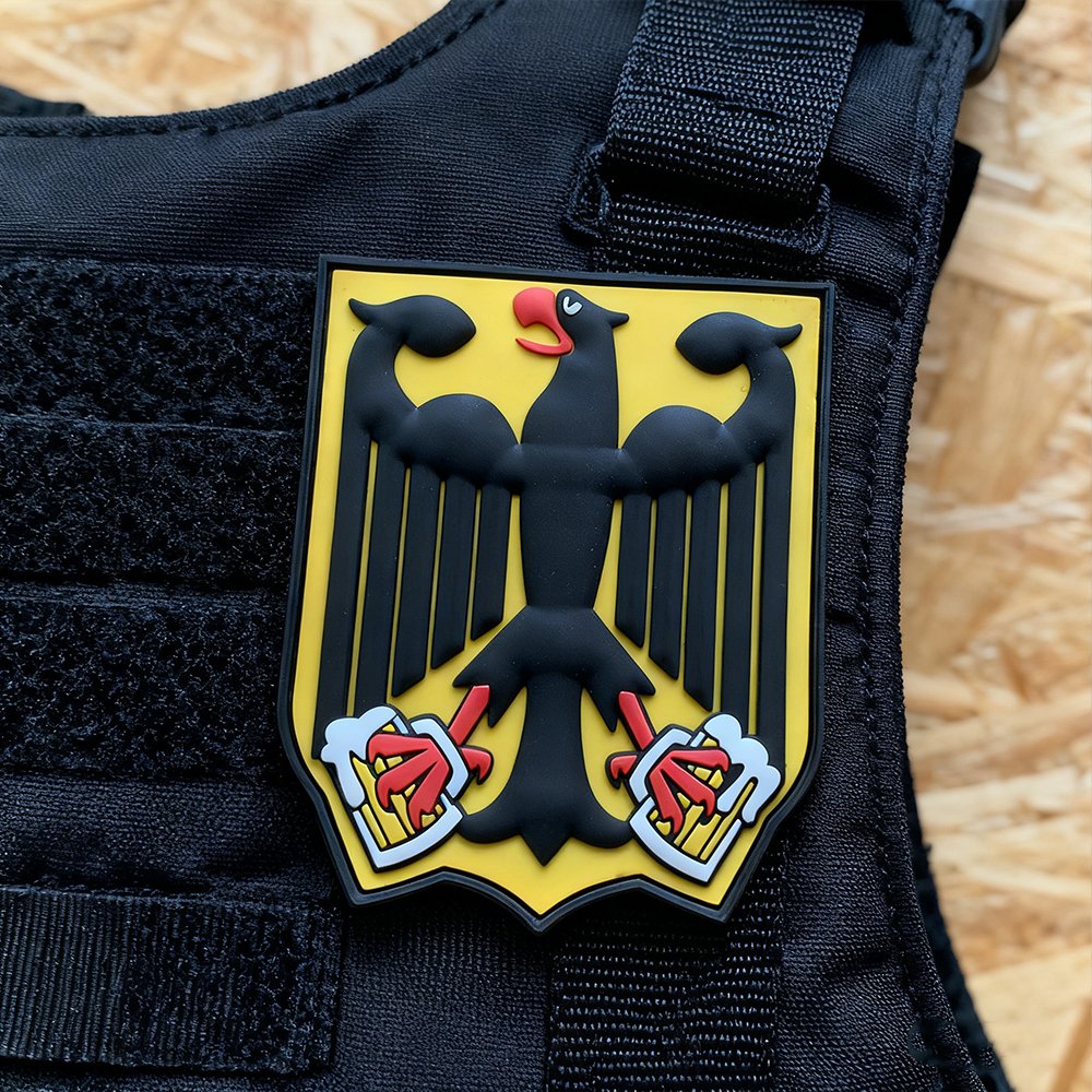 Custom Germany 3D Rubber Patch “BIERADLER” Soft PVC Embossed Eagle Beer Logo Badge Hook and Loop Patch for Jackets Bags