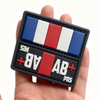 Custom France Flag Blood Type PVC Patch Soft Rubber 3D Embossed Groupe Sanguin Label for Jackets Backpacks and Clothing