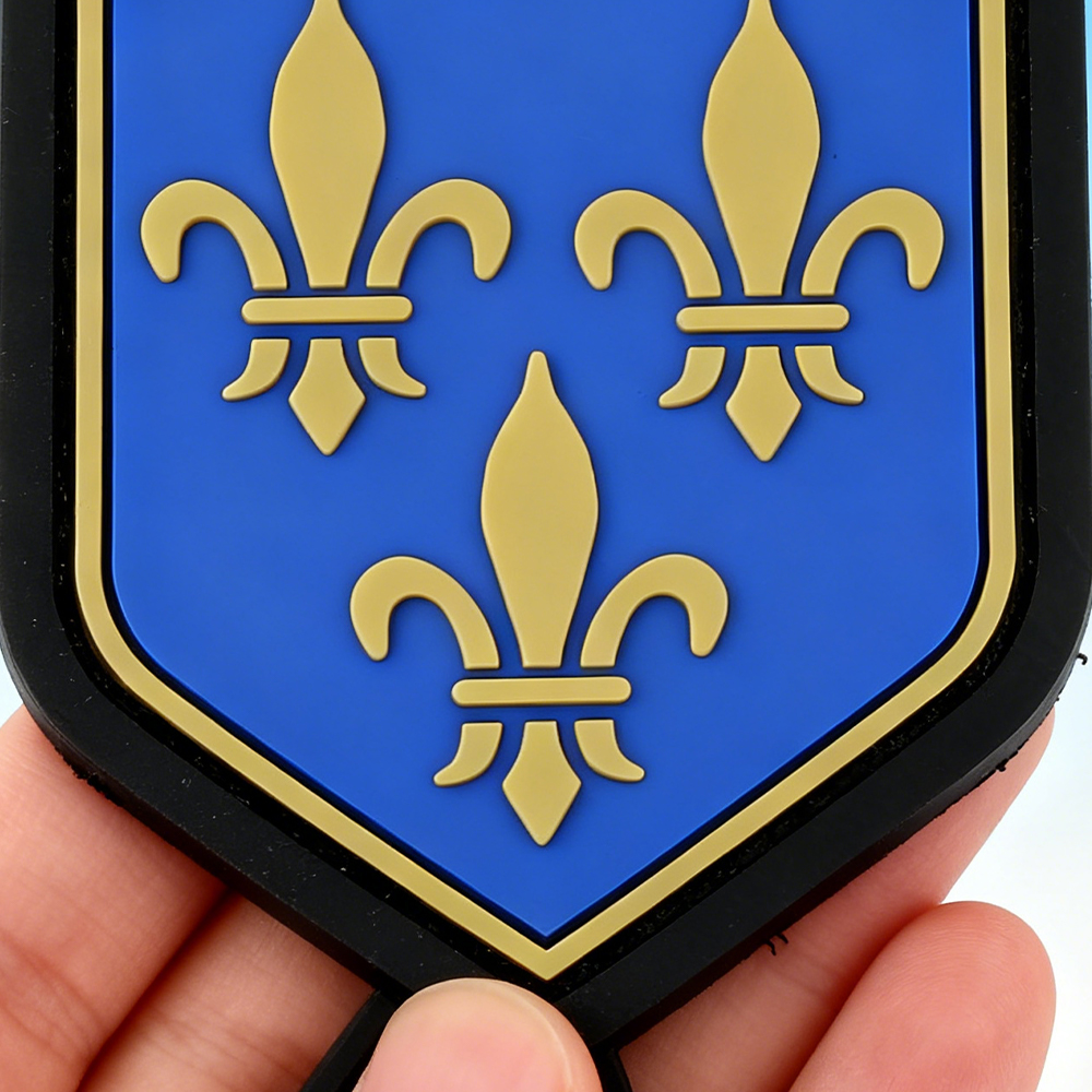Custom French Blue Shield PVC Badge with Nylon Buckle Soft Rubber Emblem for Bags Jackets Outdoor Gear