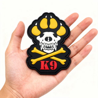 Personalized K9 Skull Dog PVC Patch Hook Loop Rubber Emblem Custom 3D Design for Apparel and Collectors