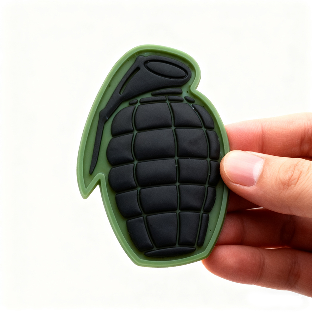 Custom Grenade PVC Patch 3D Soft Rubber Tactical Style Hook and Loop Badge Durable Embossed PVC Label for Outdoor Gear Bags