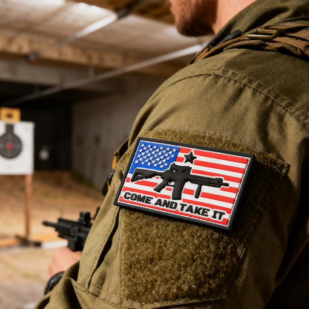Come & Take It US Flag PVC Patch | Custom Rubber Morale Patch Manufacturer for Tactical Backpacks, Outdoor Gear & Everyday Carry