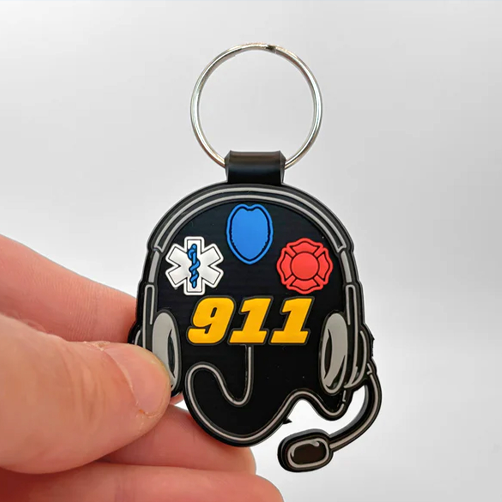 Custom 911 Emergency Double-Sided Soft PVC Rubber Keychain Personalized Logo Key Ring Souvenir Gift for Firefighter Police EMS