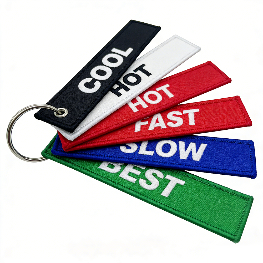 Custom Logo Personalized Embroidered Keyrings with Stylish Fabric Woven Keychain Design