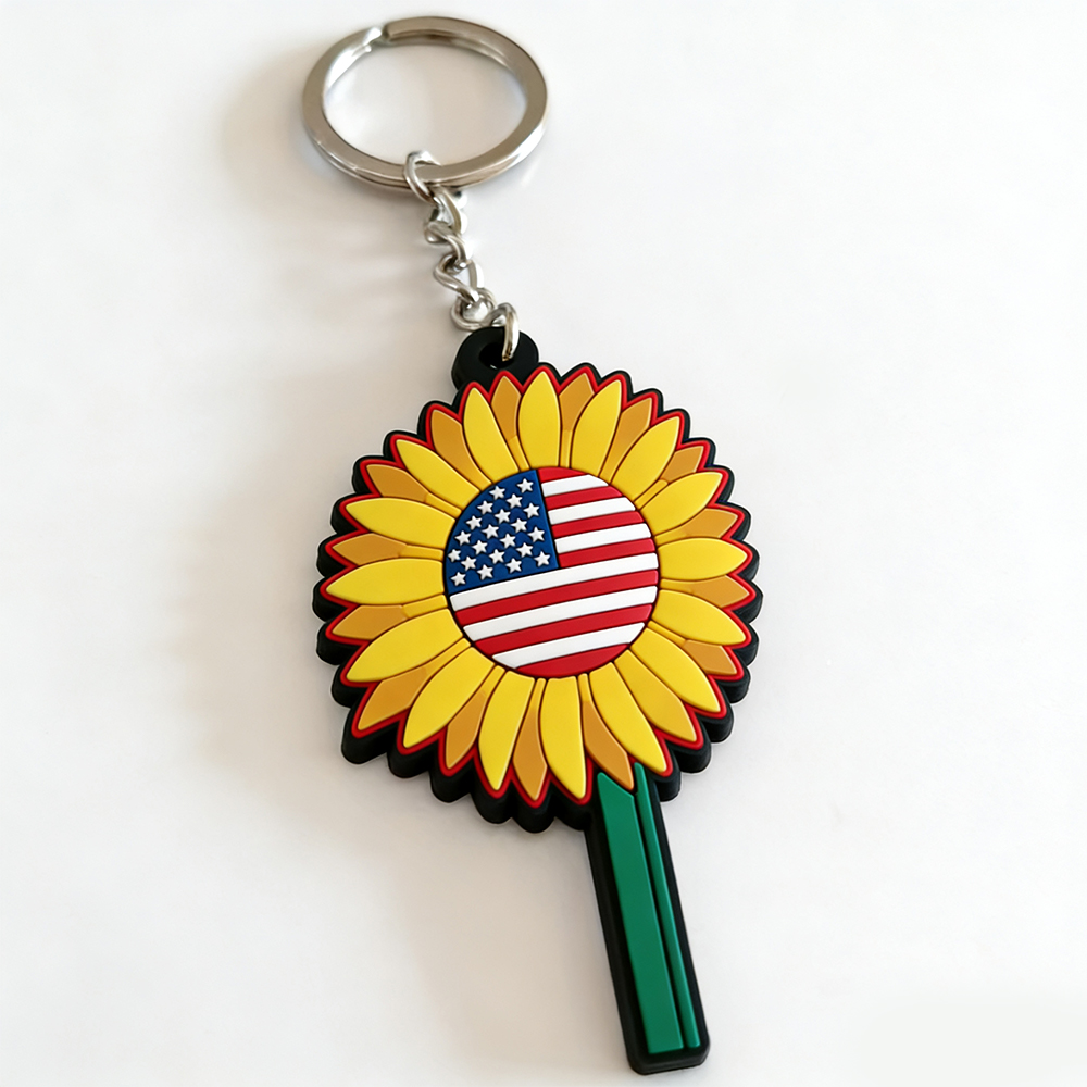 High Quality Hot Sales Usa Sunflower Custom Soft PVC Make Your Own Key Chain