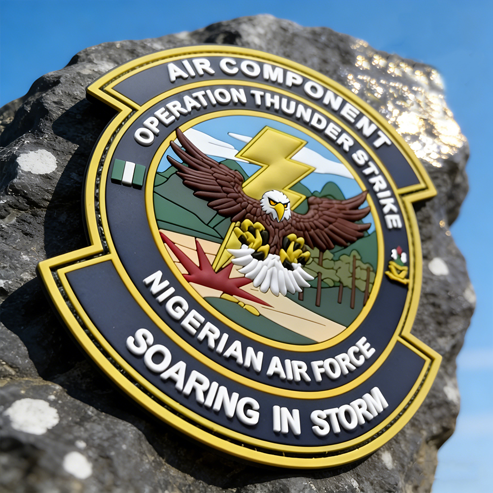Nigeria Aviation Theme PVC Patch Thunder Strike Design 3D Soft Rubber Regional Emblem for Gear Bags and Collectors