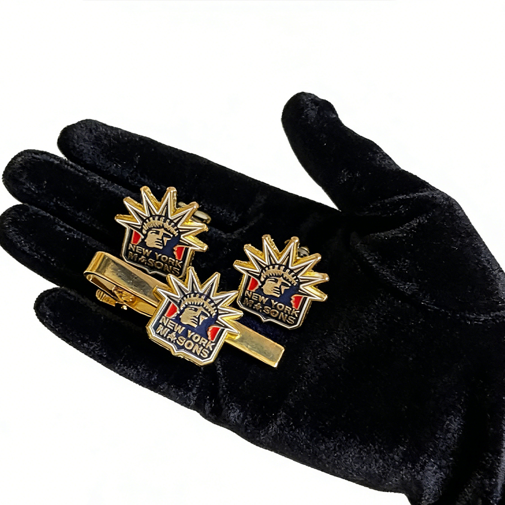 New York Masonic Tie Clip and Cufflinks Set Elegant Metal Mens Accessories for Suits Ceremonies and Collectors