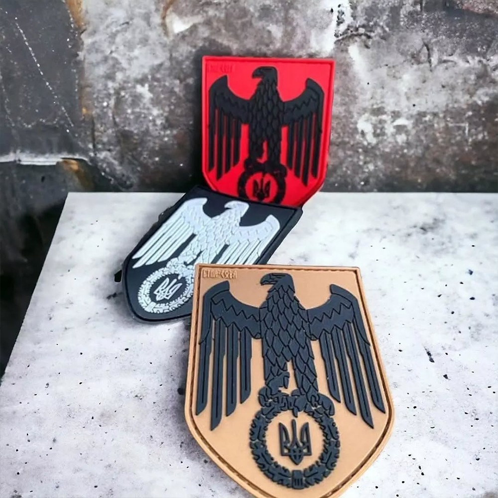  Custom Logo 3D Heat Press Transfer Transparent Ukrainian Eagle and Trident Silicone Pvc Soft Rubber Patches Label Velcro Patches for Sew on Truck Hat 