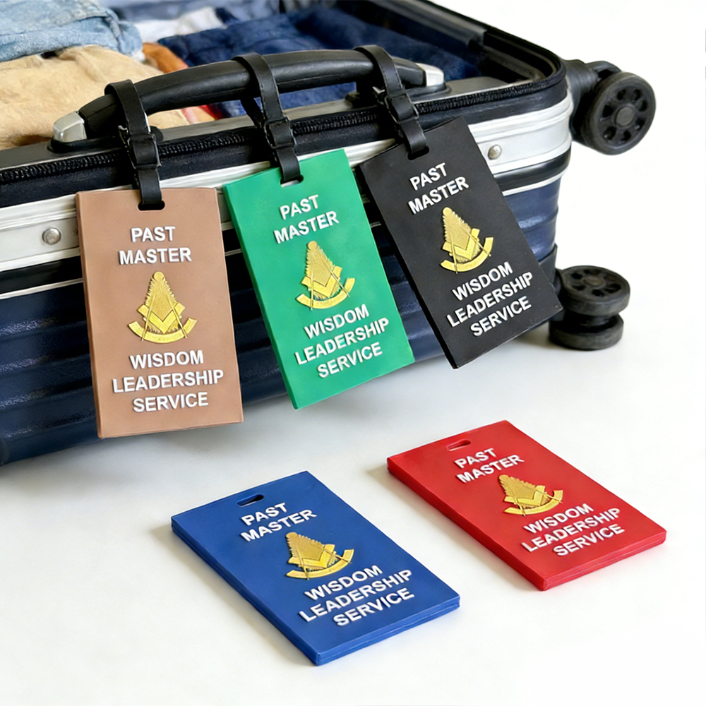 Global Past Master PVC Luggage Tag Custom Soft Rubber Tag Durable Masonic Travel Accessory with Hook Loop Option
