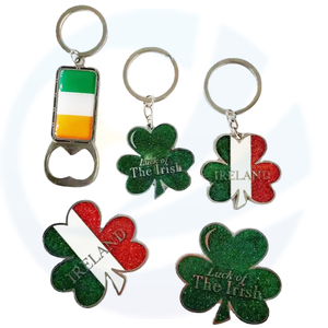 Fashion ireland lucky clover leaf metal country flag souvenir metal zinc alloy keyring keychain