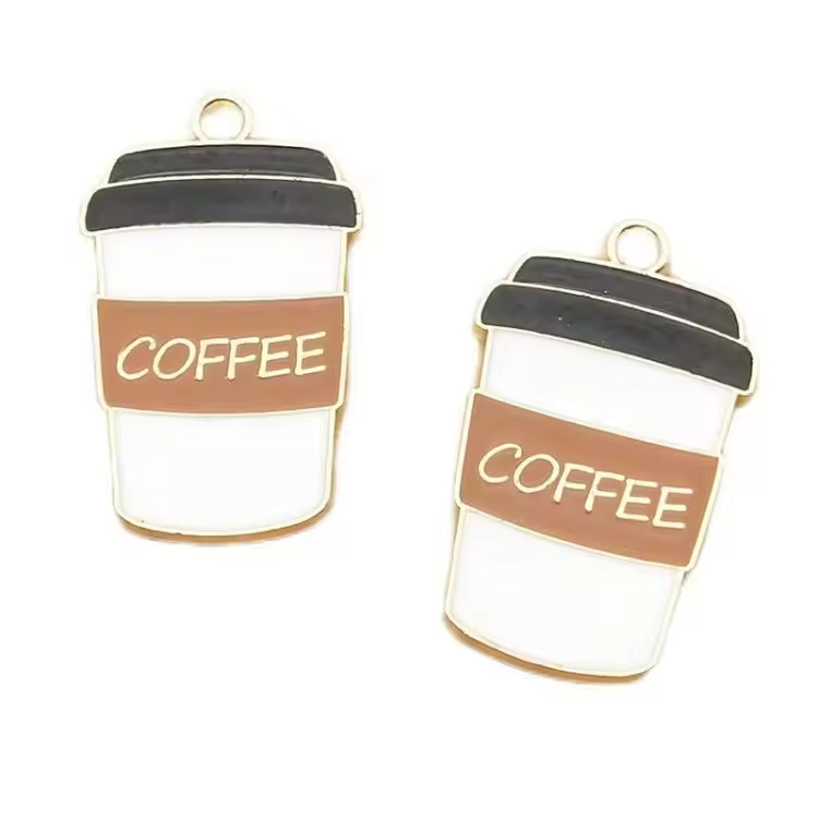 Custom Enamel Freshly Brewed Take Away Coffee Cup Coffee Bean Keyring Keychain