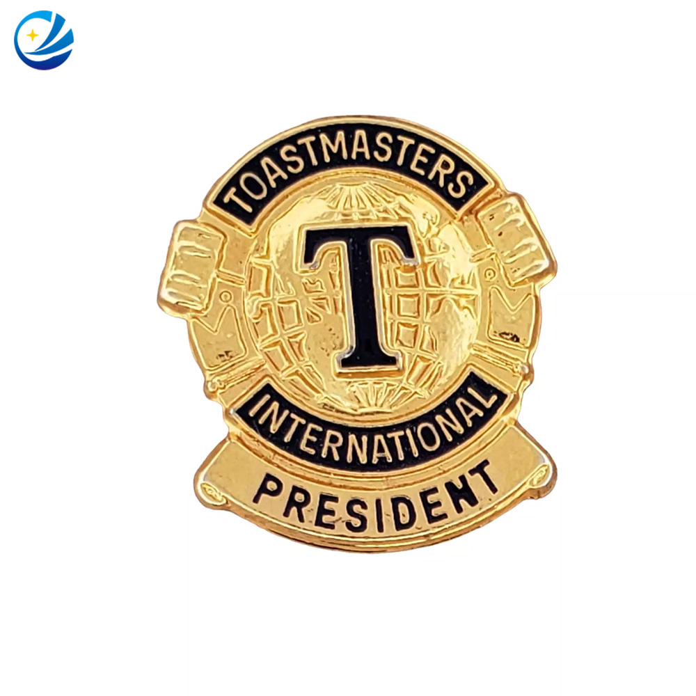Custom Metal Toastmasters International Outstanding Member Award Blue Gold Tone Enamel Pin