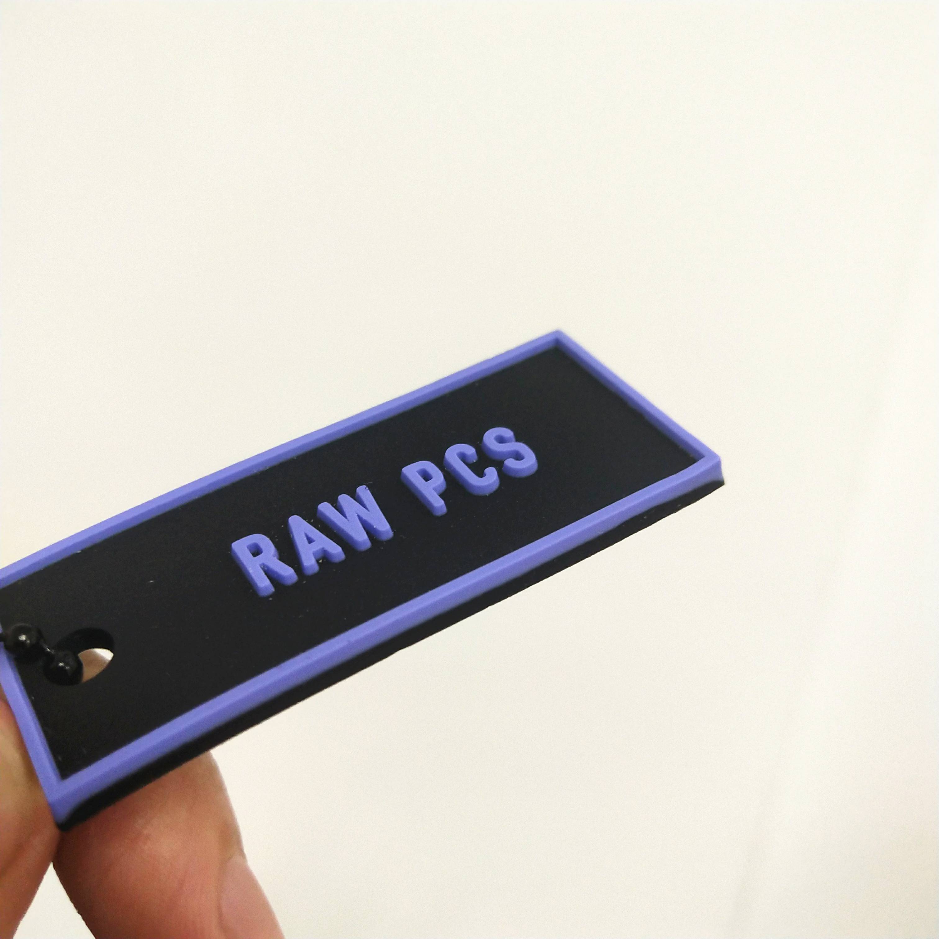 Custom 3D embossed LOGO Clothing Labels Accessories Maker Black Soft PVC Rubber Patches with Black Chain Garment Hang Tag