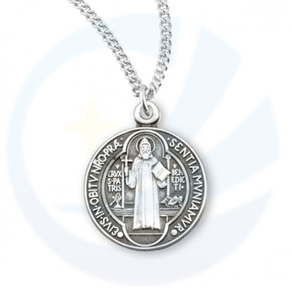 Saint Benedict Sterling Silver Medal with 18" Chain