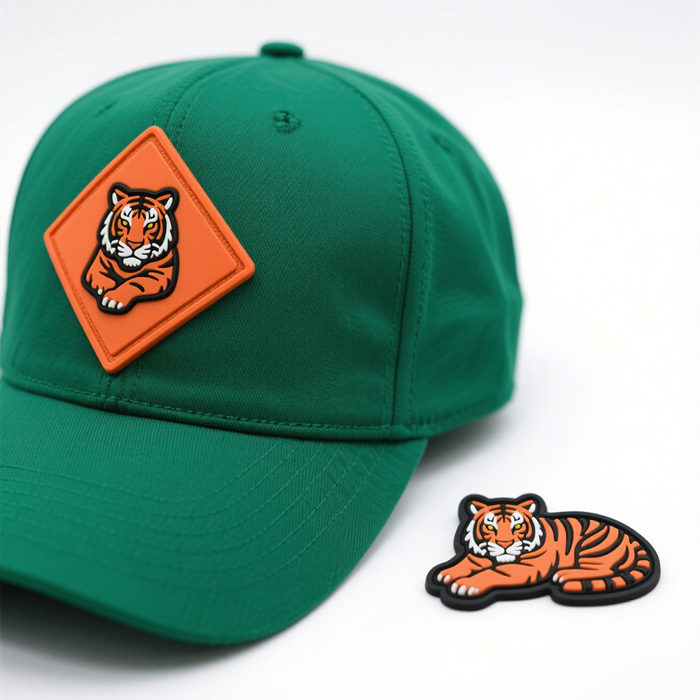 Custom Heat Press Pvc Rubber Logo trucker hat patches stick on Custom Logo Pvc Silicone tiger Iron on Patches