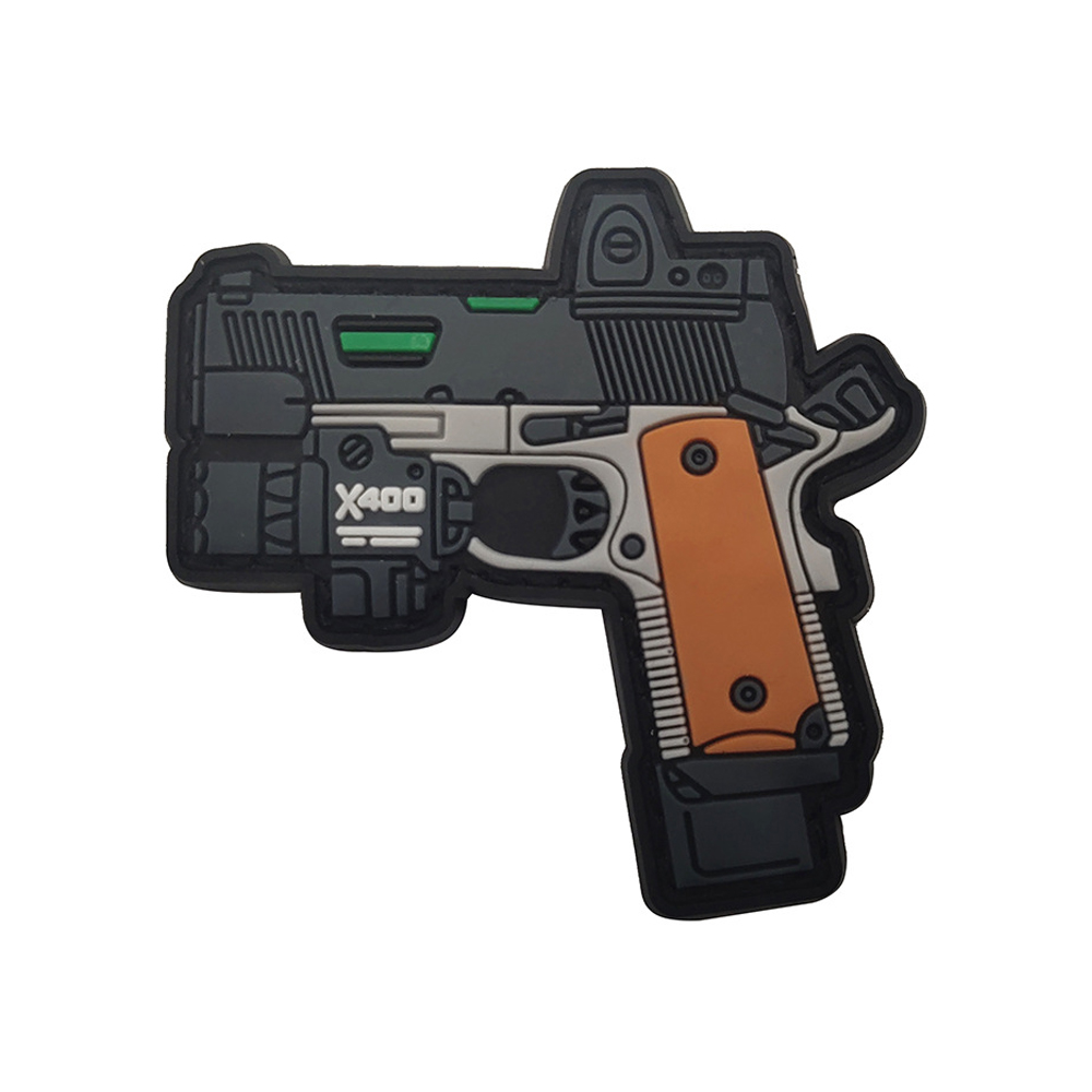 Gun Shape PVC Tactical Gun logo Fastener Hook Patch Combat Rubber Patches Badges for Clothing Bag Backpack