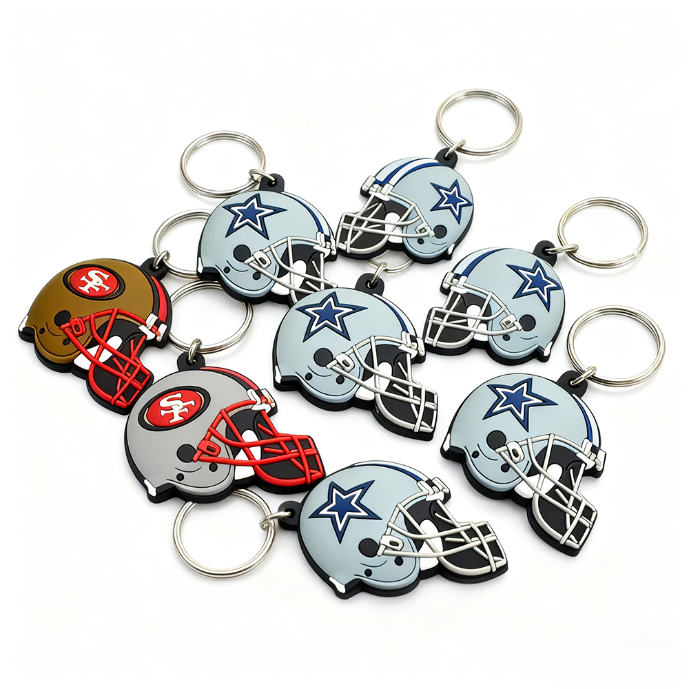 China Factory Manufacturer OEM Key Rings Hotel Key Tag Campaign Promotional Key Tags Custom 3D PVC Rubber Helmet Keychains