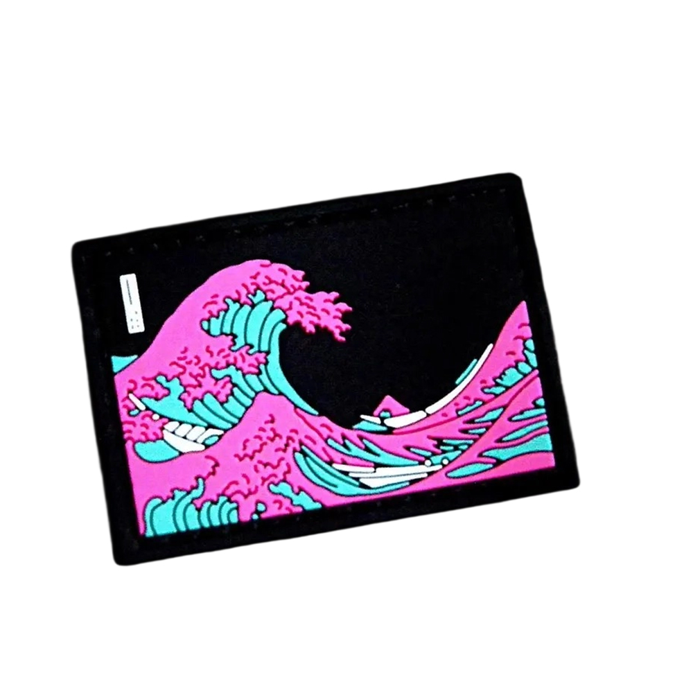 Wholesale Custom 3D Embossed PVC Rubber Patches Soft Japanese Style Huge Waves Heat Transfer Garment Labels for Bags and Clothes