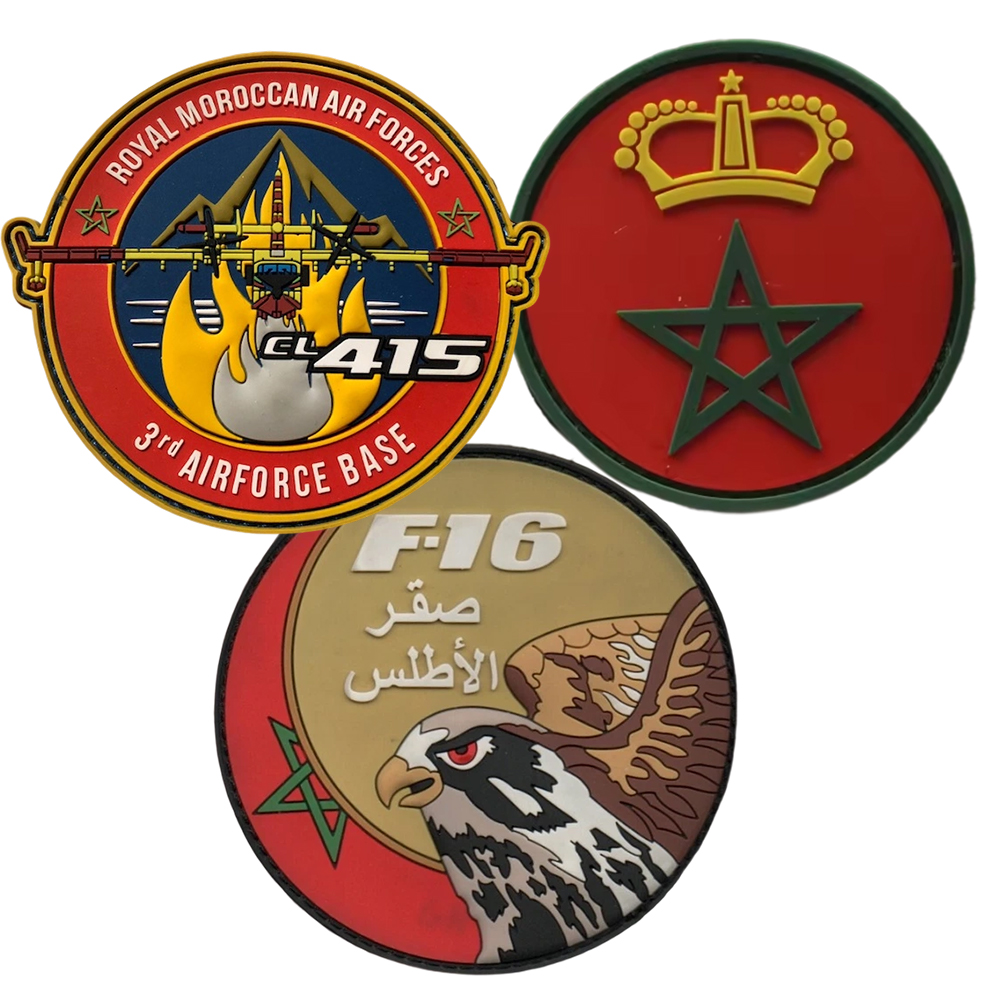Custom 3D Soft Rubber PVC Silicone Embossed Royal Moroccan Air Force PVC Patches Tag logo for Clothing Transparent PVC Patch