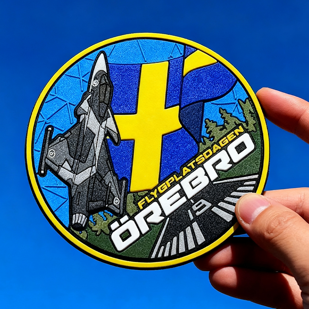 Swedish Aerial Wing PVC Patch Custom 3D Rubber Badge with Hook Loop Backing