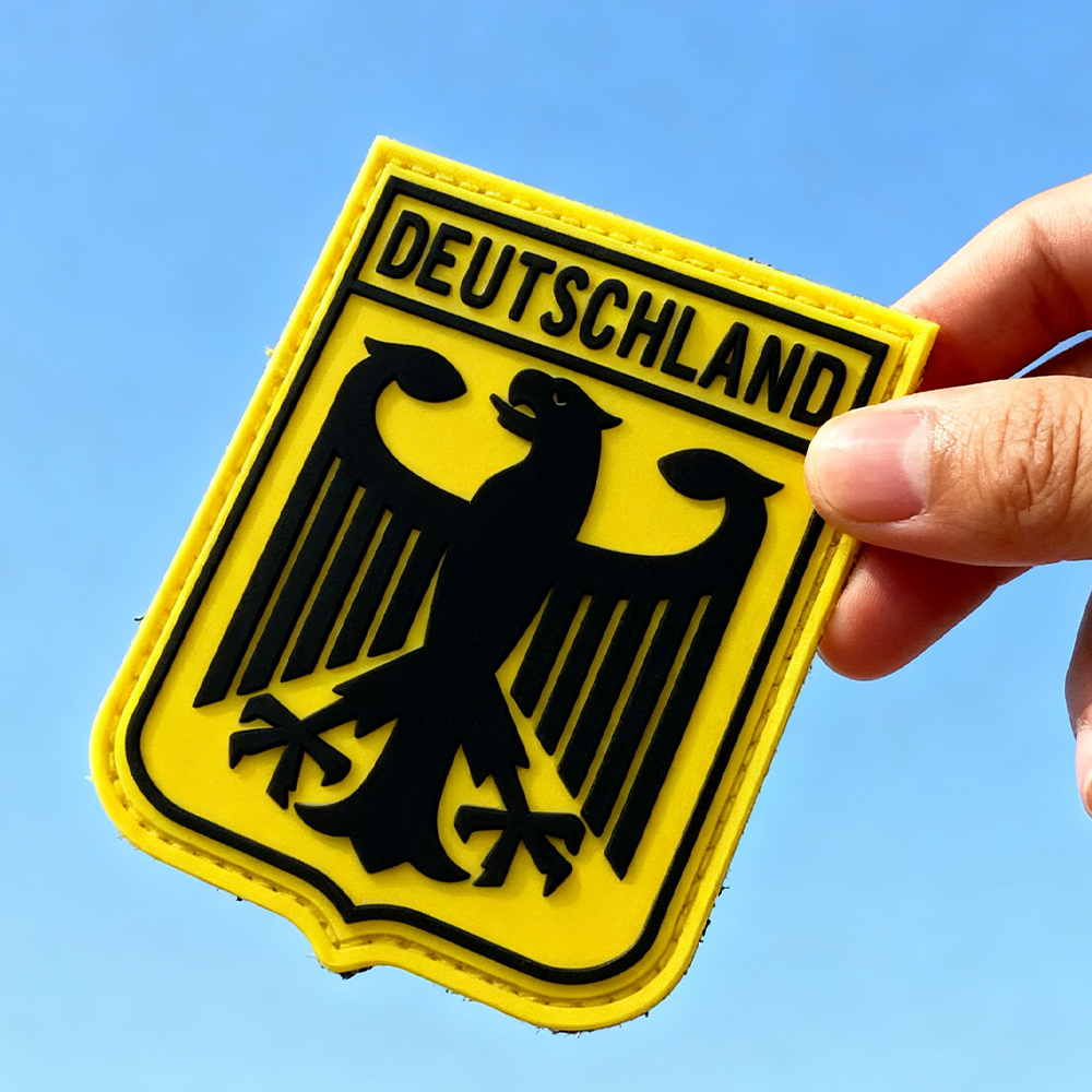 Custom Deutschland Royal Coat of Arms PVC Patch German Imperial Eagle Rubber Flag Emblem Hook and Loop Backing