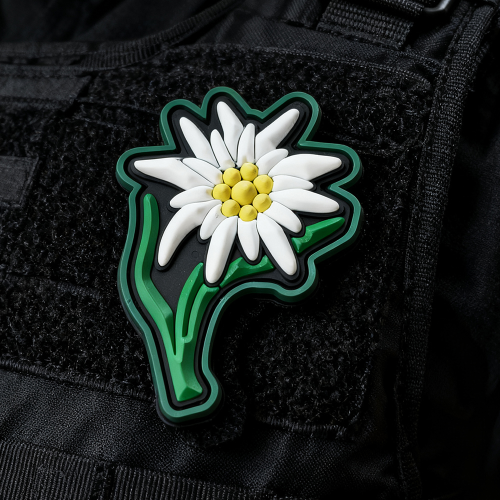 Custom German Edelweiss PVC Patch 3D Soft Rubber Flower Emblem Hook and Loop Patch for Jackets Bags and Collectors