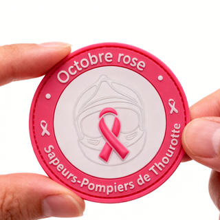 Custom Fight Breast Cancer PVC Patch Pink Ribbon Rubber Badge with Hook Loop for Bags Clothing Accessories