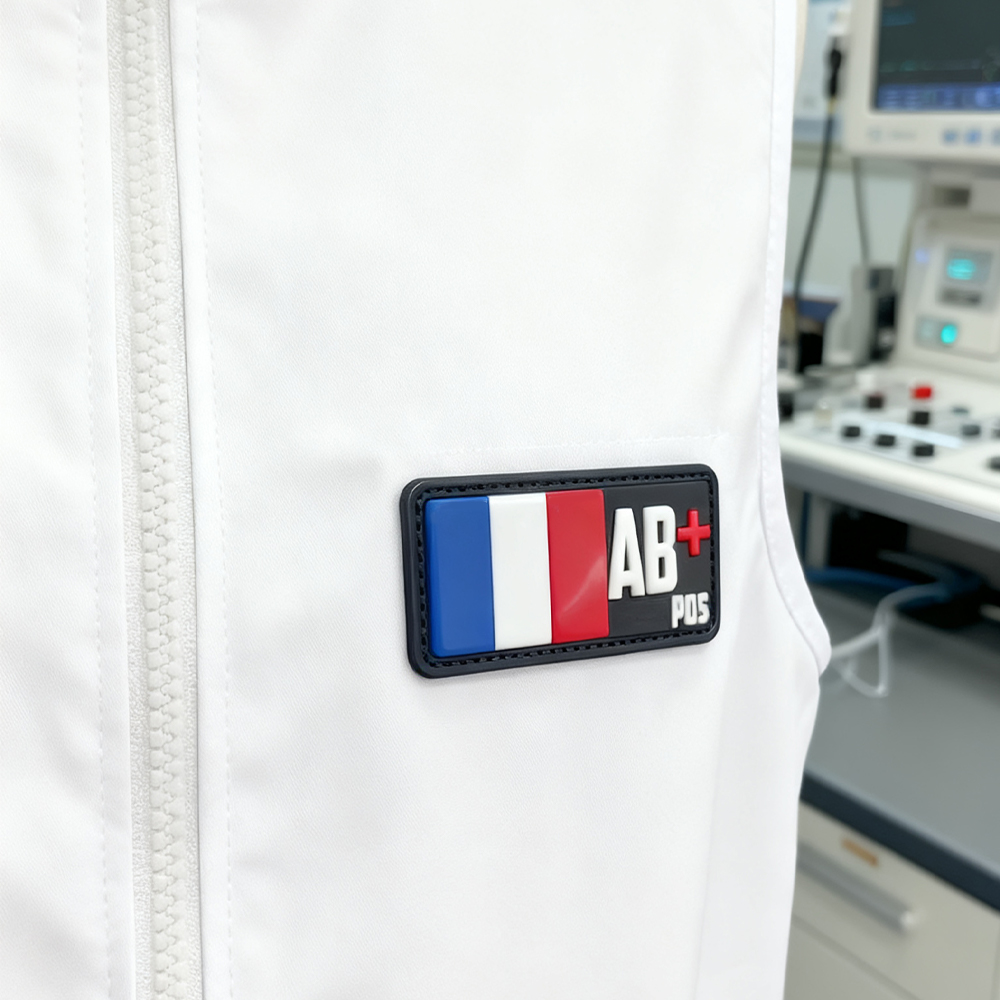 Custom France Flag Blood Type PVC Patch Soft Rubber 3D Embossed Groupe Sanguin Label for Jackets Backpacks and Clothing