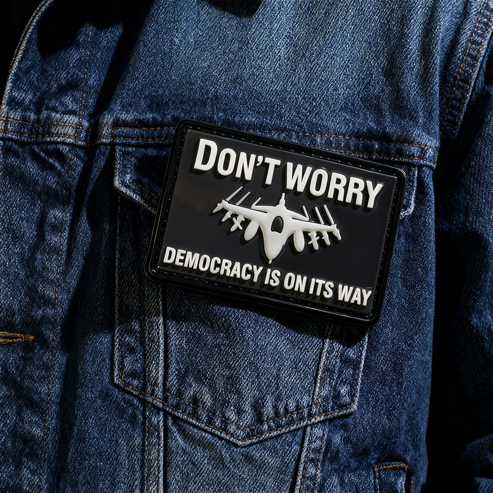 Custom Democracy 3D PVC Patch Soft Rubber Embossed Logo Badge with Hook Backing for Jackets Bags Caps Accessories