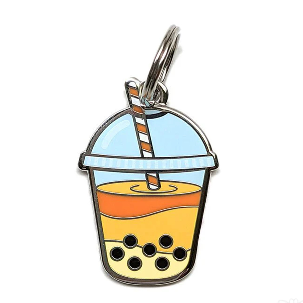 Wholesale Custom Enamel Boba Keychains Unique Bubble Tea Metal Key Rings Personalized Souvenir Accessories
